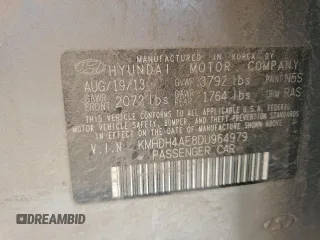 2013 Hyundai Elantra GLS with VIN KMHDH4AE8DU964979, listed as a Copart auction lot 53280055 with 175,977 mi miles and Salvage title. Bid and sale history available at DreamBid. Image 14.