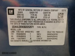 2016 Chevrolet Equinox LTZ with VIN 2GNALDEK0G6252871, listed as a Copart auction lot 51753794 with 134,922 mi miles and Salvage Title. Bid and sale history available at carsss.com. Image 13.