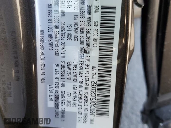 2018 Mazda CX-9 Grand Touring with VIN JM3TCADY5J0200052, listed as a Copart auction lot 55160715 with 68,464 mi miles and Salvage title. Bid and sale history available at DreamBid. Image 13.