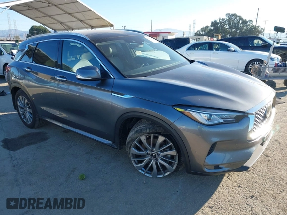 2024 Infiniti QX50 Luxe with VIN 3PCAJ5BAXRF104014, listed as a IAAI auction lot 41647475 with 7,771 mi miles and . Bid and sale history available at DreamBid. Image 1.
