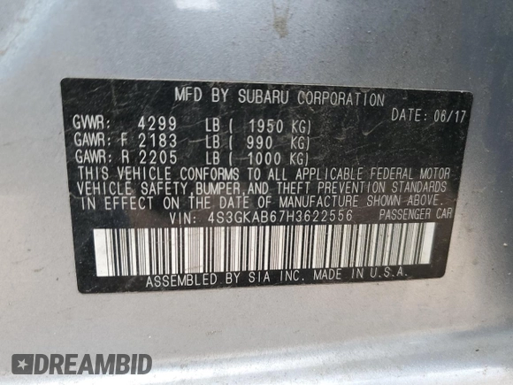 2017 Subaru Impreza Premium with VIN 4S3GKAB67H3622556, listed as a Copart auction lot 61629265 with 86,580 mi miles and Salvage title. Bid and sale history available at DreamBid. Image 12.