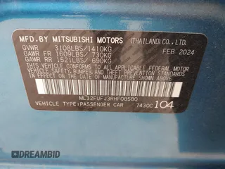 2024 Mitsubishi Mirage ES z VIN ML32FUFJ3RHF08580, wystawiony jako IAAI lot #41930898 z przebiegiem 1 793 mil mil oraz . Historia ofert i sprzedaży dostępna na DreamBid. Obrazek 9.