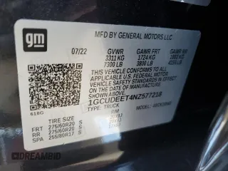 2022 Chevrolet Silverado 1500 RST with VIN 1GCUDEET4NZ577218, listed as a Copart auction lot 42675324 with 25,718 mi miles and Salvage Title. Bid and sale history available at DreamBid. Image 13.