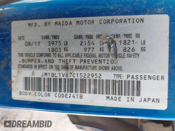 2012 Mazda 3 i Touring z VIN JM1BL1V87C1522952, wystawiony jako IAAI lot #42265128 z przebiegiem 138 182 mil mil oraz . Historia ofert i sprzedaży dostępna na DreamBid. Obrazek 9.