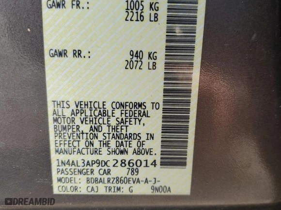 2013 Nissan Altima 2.5 SL with VIN 1N4AL3AP9DC286014, listed as a Copart auction lot 53755565 with 173,696 mi miles and Clean Title. Bid and sale history available at carsss.com. Image 12.