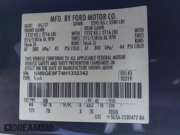 2017 Ford Transit Connect XLT z VIN NM0GE9F74H1332342, wystawiony jako IAAI lot #41965894 z przebiegiem 132 229 mil mil oraz . Historia ofert i sprzedaży dostępna na DreamBid. Obrazek 9.