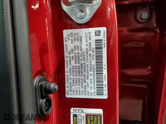 2022 Honda CR-V EX z VIN 2HKRW2H55NH639731, wystawiony jako Copart lot #57587305 z przebiegiem Nie podano mil oraz Szkoda całkowita • Salvage title. Historia ofert i sprzedaży dostępna na DreamBid. Obrazek 13.