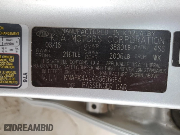 2016 Kia Forte LX with VIN KNAFK4A64G5616664, listed as a Copart auction lot 51243705 with 152,952 mi miles and Salvage Title. Bid and sale history available at carsss.com. Image 12.