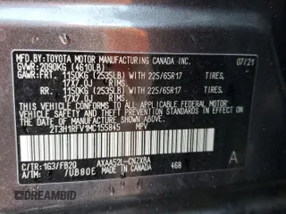 2021 Toyota RAV4 LE with VIN 2T3H1RFV1MC155845, listed as a Copart auction lot 43665575 with 61,082 mi miles and Salvage Title. Bid and sale history available at carsss.com. Image 13.