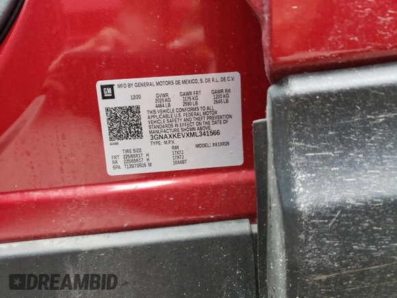 2021 Chevrolet Equinox LT with VIN 3GNAXKEVXML341566, listed as a Copart auction lot 72291274 with 25,266 mi miles and Clean Title. Bid and sale history available at DreamBid. Image 13.