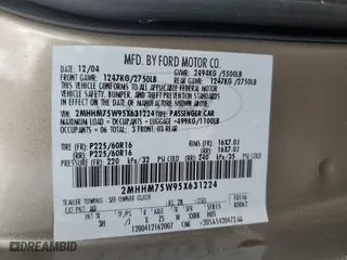 2005 Mercury Grand Marquis LS Premium with VIN 2MHHM75W95X631224, listed as a Copart auction lot 75134304 with 0 mi miles and Salvage Title. Bid and sale history available at carsss.com. Image 13.