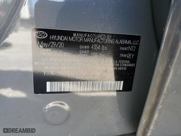 2020 Hyundai Sonata SE with VIN 5NPEG4JA8LH054766, listed as a Copart auction lot 47924975 with 35,338 mi miles and Non Repairable. Bid and sale history available at carsss.com. Image 14.