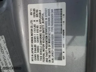 2011 Honda CR-Z EX with VIN JHMZF1D6XBS015329, listed as a Copart auction lot 52505465 with 138,871 mi miles and Salvage Title. Bid and sale history available at carsss.com. Image 12.