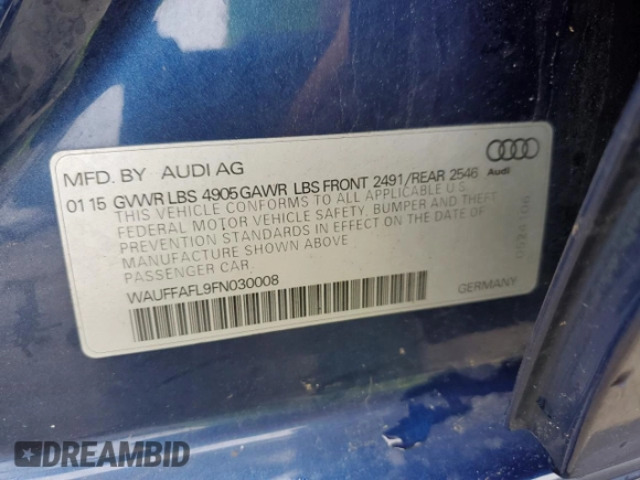 2015 Audi A4 Premium Plus z VIN WAUFFAFL9FN030008, wystawiony jako Copart lot #55479905 z przebiegiem 119 034 mil mil oraz Czysty tytuł • Clean title. Historia ofert i sprzedaży dostępna na DreamBid. Obrazek 12.
