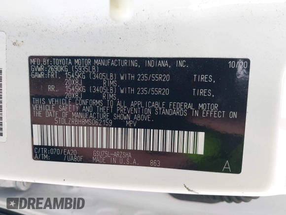 2021 Toyota Highlander XSE z VIN 5TDLZRBH8MS062159, wystawiony jako IAAI lot #42245182 z przebiegiem 63 072 mil mil oraz . Historia ofert i sprzedaży dostępna na DreamBid. Obrazek 9.