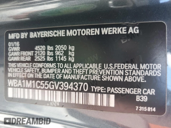 2016 BMW 2 Series M235i with VIN WBA1M1C55GV394370, listed as a Copart auction lot 50843504 with 55,672 mi miles. Bid and sale history available at carsss.com. Image 13.
