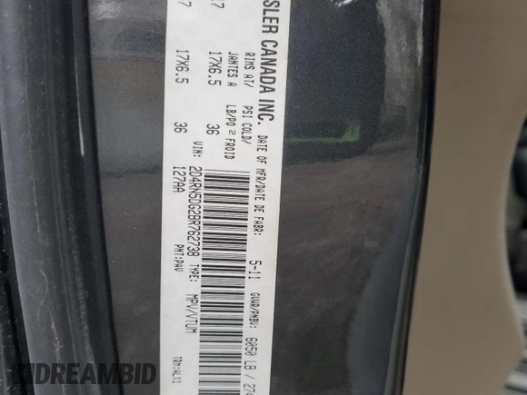2011 Dodge Grand Caravan Crew with VIN 2D4RN5DG2BR762738, listed as a Copart auction lot 49528955 with 203,748 mi miles and Clean Title. Bid and sale history available at DreamBid. Image 13.