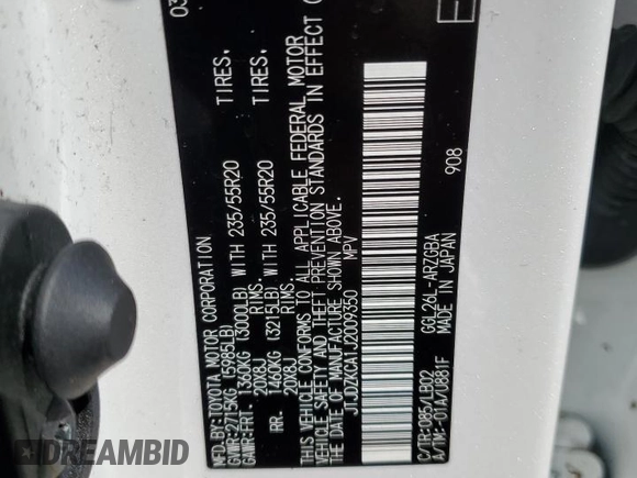 2018 Lexus RX 350L Premium with VIN JTJDZKCA1J2009350, listed as a Copart auction lot 52757225 with Not provided miles and Non repairable. Bid and sale history available at DreamBid. Image 13.