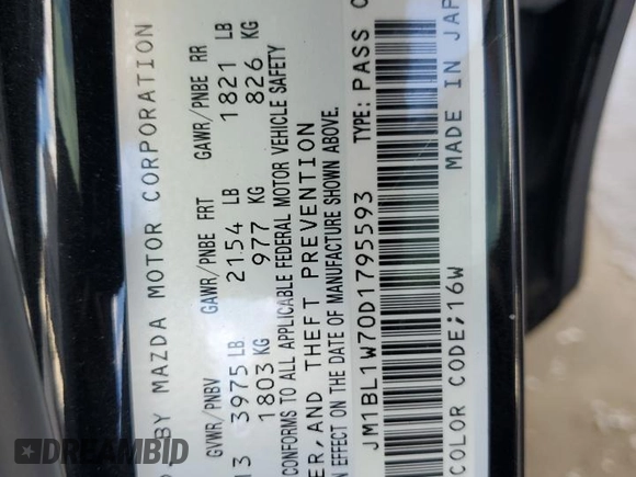 2013 Mazda 3 i Grand Touring with VIN JM1BL1W70D1795593, listed as a Copart auction lot 52260115 with 114,979 mi miles and Clean Title. Bid and sale history available at carsss.com. Image 12.
