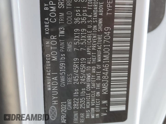 2021 Hyundai NEXO Limited z VIN KM8J84A61MU017049, wystawiony jako Copart lot #74327164 z przebiegiem 14 173 mil mil oraz Czysty tytuł • Clean title. Historia ofert i sprzedaży dostępna na DreamBid. Obrazek 13.