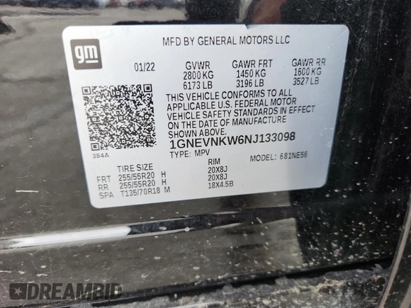 2022 Chevrolet Traverse High Country z VIN 1GNEVNKW6NJ133098, wystawiony jako Copart lot #59689065 z przebiegiem 52 627 mil mil oraz Czysty tytuł • Clean title. Historia ofert i sprzedaży dostępna na DreamBid. Obrazek 13.