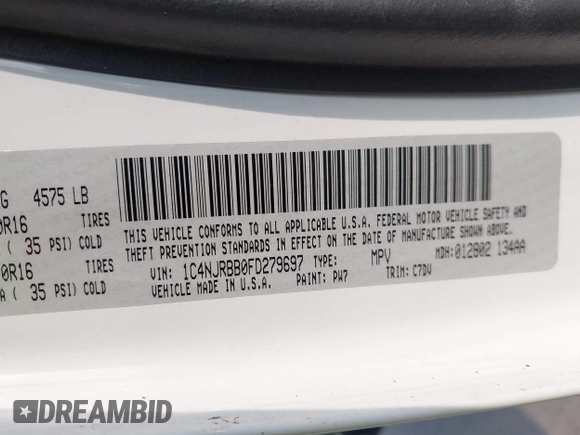 2015 Jeep Patriot Sport with VIN 1C4NJRBB0FD279697, listed as a IAAI auction lot 42523925 with 103,192 mi miles and . Bid and sale history available at DreamBid. Image 9.