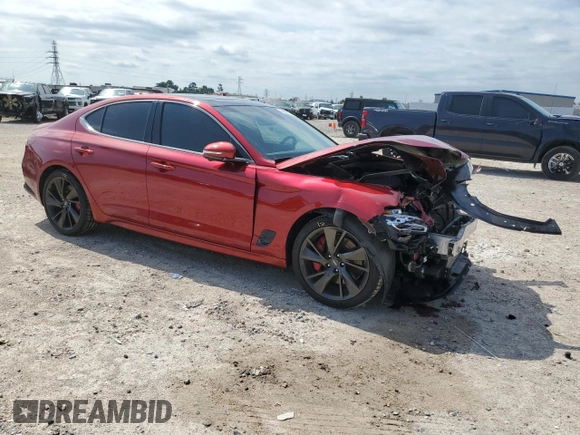 2022 Genesis G70 3.3T z VIN KMTG54TE2NU100889, wystawiony jako Copart lot #55805165 z przebiegiem 30 770 mil mil oraz Szkoda całkowita • Salvage title. Historia ofert i sprzedaży dostępna na DreamBid. Obrazek 4.