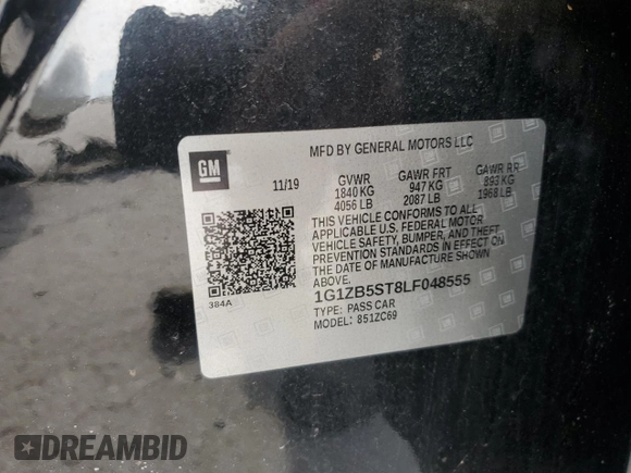 2020 Chevrolet Malibu LS with VIN 1G1ZB5ST8LF048555, listed as a Copart auction lot 52383405 with Not Provided miles and Salvage Title. Bid and sale history available at DreamBid. Image 12.