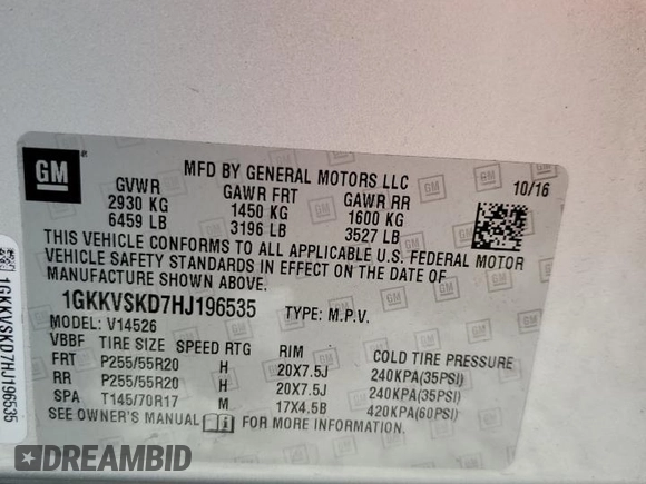 2017 GMC Acadia Limited z VIN 1GKKVSKD7HJ196535, wystawiony jako Copart lot #52125795 z przebiegiem 78 070 mil mil oraz Szkoda całkowita • Salvage title. Historia ofert i sprzedaży dostępna na DreamBid. Obrazek 13.