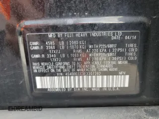 2014 Subaru Outback 2.5i Premium with VIN 4S4BRCCC3E3307282, listed as a Copart auction lot 54063505 with 183,351 mi miles and Clean Title. Bid and sale history available at carsss.com. Image 13.