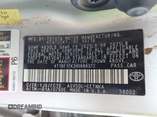2017 Toyota Camry XLE with VIN 4T1BF1FK3HU688372, listed as a IAAI auction lot 41607367 with 105,224 mi miles and . Bid and sale history available at carsss.com. Image 9.