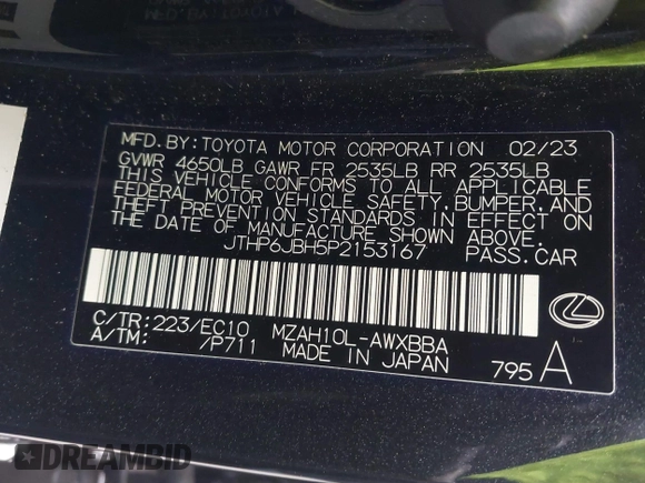 2023 Lexus UX 250h Premium с VIN JTHP6JBH5P2153167, выставлен на аукционе IAAI как лот 41432919 с пробегом 20 608 миль миль и . История ставок и продаж доступна на DreamBid. Изображение 9.