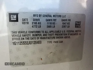2018 Chevrolet Impala Premier with VIN 1G1125S32JU128469, listed as a Copart auction lot 56019745 with 147,866 mi miles and Salvage Title. Bid and sale history available at DreamBid. Image 12.