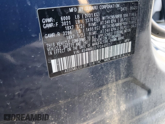 2023 Subaru Ascent Premium with VIN 4S4WMAED7P3449227, listed as a Copart auction lot 87268784 with 36,914 mi miles and Salvage title. Bid and sale history available at DreamBid. Image 14.