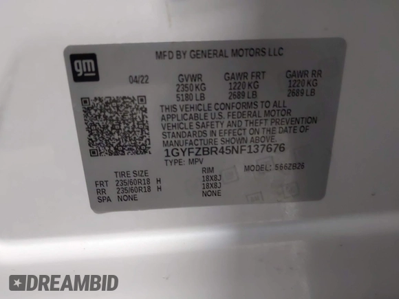 2022 Cadillac XT4 AWD Luxury with VIN 1GYFZBR45NF137676, listed as a IAAI auction lot 41614350 with 38,855 mi miles and . Bid and sale history available at carsss.com. Image 9.