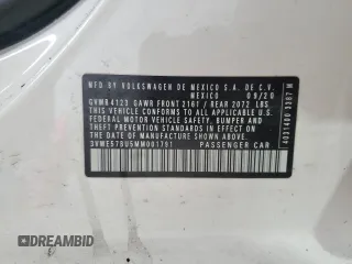 2021 Volkswagen Jetta SEL with VIN 3VWE57BU5MM001791, listed as a Copart auction lot 55122035 with 38,807 mi miles and Salvage title. Bid and sale history available at DreamBid. Image 13.