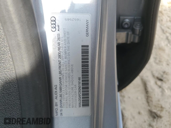 2016 Audi A7 Prestige with VIN WAU2GAFC9GN018146, listed as a Copart auction lot 60265005 with 115,330 mi miles and Salvage title. Bid and sale history available at DreamBid. Image 12.
