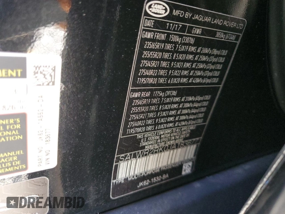 2018 Land Rover Range Rover Sport HSE z VIN SALWR2RK0JA183677, wystawiony jako Copart lot #48119615 z przebiegiem 55 233 mil mil oraz Szkoda całkowita • Salvage title. Historia ofert i sprzedaży dostępna na DreamBid. Obrazek 13.