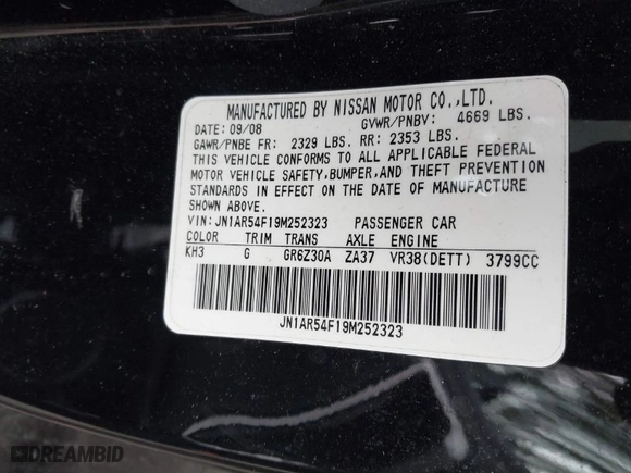 2009 Nissan GT-R Premium with VIN JN1AR54F19M252323, listed as a IAAI auction lot 41814114 with 98,972 mi miles. Bid and sale history available at carsss.com. Image 9.