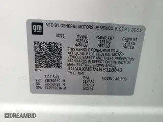 2022 Chevrolet Equinox RS with VIN 3GNAXMEV4NS118040, listed as a Copart auction lot 45016605 with 53,256 mi miles and Salvage Title. Bid and sale history available at carsss.com. Image 12.