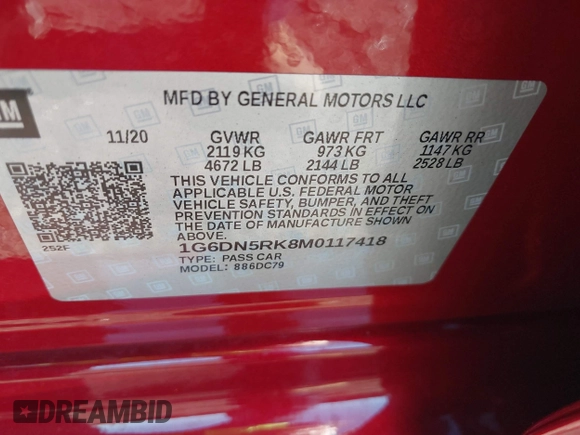2021 Cadillac CT5 Premium Luxury with VIN 1G6DN5RK8M0117418, listed as a IAAI auction lot 41317069 with 6,982 mi miles and . Bid and sale history available at carsss.com. Image 9.