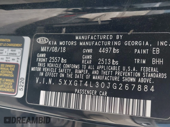 2018 Kia Optima S с VIN 5XXGT4L30JG267884, выставлен на аукционе IAAI как лот 42244678 с пробегом 82 453 миль миль и . История ставок и продаж доступна на DreamBid. Изображение 9.