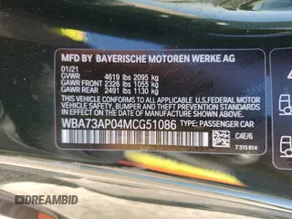 2021 BMW 4 Series 430i xDrive with VIN WBA73AP04MCG51086, listed as a Copart auction lot 48615345 with 36,513 mi miles and Salvage Title. Bid and sale history available at carsss.com. Image 14.