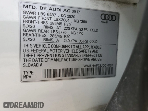 2018 Audi Q7 Premium Plus с VIN WA1LHAF73JD014107, выставлен на аукционе Copart как лот 51300515 с пробегом 104 779 миль миль и Списание • Salvage title. История ставок и продаж доступна на DreamBid. Изображение 13.