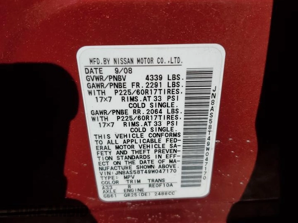 2009 Nissan Rogue SL with VIN JN8AS58T49W047170, listed as a Copart auction lot 49850385 with 182,088 mi miles and Salvage Title. Bid and sale history available at DreamBid. Image 13.