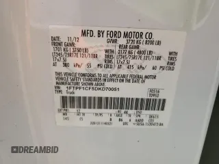 2013 Ford F-150 XL with VIN 1FTPF1CF5DKD70051, listed as a Copart auction lot 48748135 with 204,755 mi miles and Salvage title. Bid and sale history available at DreamBid. Image 12.