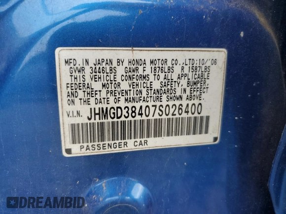 2007 Honda Fit с VIN JHMGD38407S026400, выставлен на аукционе Copart как лот 51301835 с пробегом 195 655 миль миль и Чистый • Clean title. История ставок и продаж доступна на DreamBid. Изображение 12.