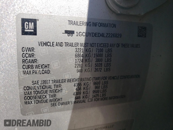 2020 Chevrolet Silverado 1500 LT with VIN 1GCUYDED4LZ226829, listed as a Copart auction lot 53317375 with 104,492 mi miles and Salvage Title. Bid and sale history available at DreamBid. Image 15.