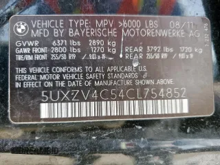 2012 BMW X5 35i with VIN 5UXZV4C54CL754852, listed as a Copart auction lot 62836055 with 108,627 mi miles and Clean title. Bid and sale history available at DreamBid. Image 14.