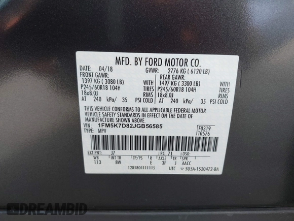 2018 Ford Explorer XLT z VIN 1FM5K7D82JGB56585, wystawiony jako IAAI lot #42129728 z przebiegiem 39 007 mil mil oraz . Historia ofert i sprzedaży dostępna na DreamBid. Obrazek 9.